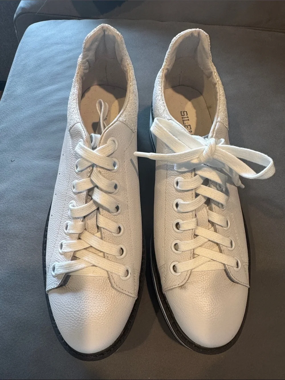 Silent D white leather glitter sparkle Siobhan platform lace up sneaker. Size 40 - Picture 2 of 7